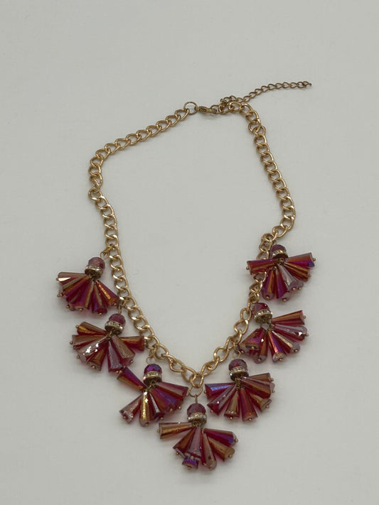 Ruby Red Color Bead & Flower Statement Necklace Set