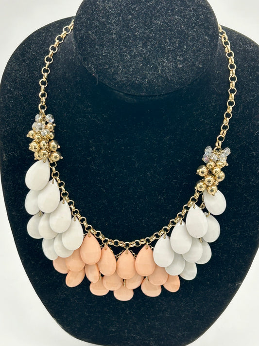 Multicolored Costume Bib Necklace Pink and White