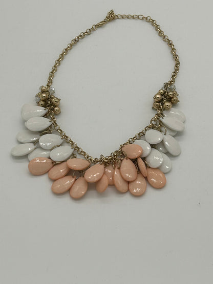 Multicolored Costume Bib Necklace Pink and White
